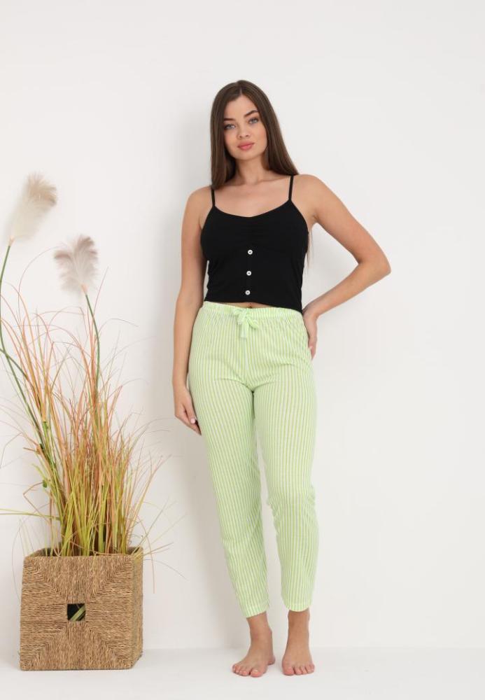 Pantaloni de Pijama Dama ,Culoare Verde Deschis cu Alb ,Engros